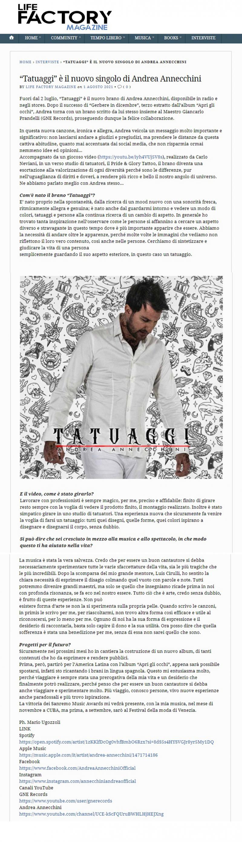 Andrea Annecchini su Life Factory Magazine