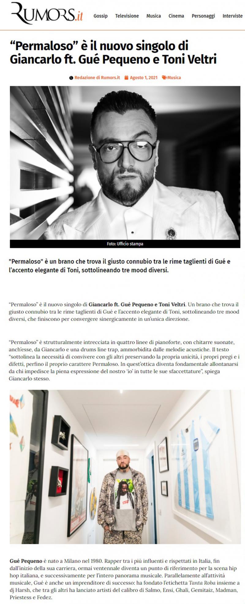 Guè Pequeno, Giancarlo e Toni Veltri su Rumors.it