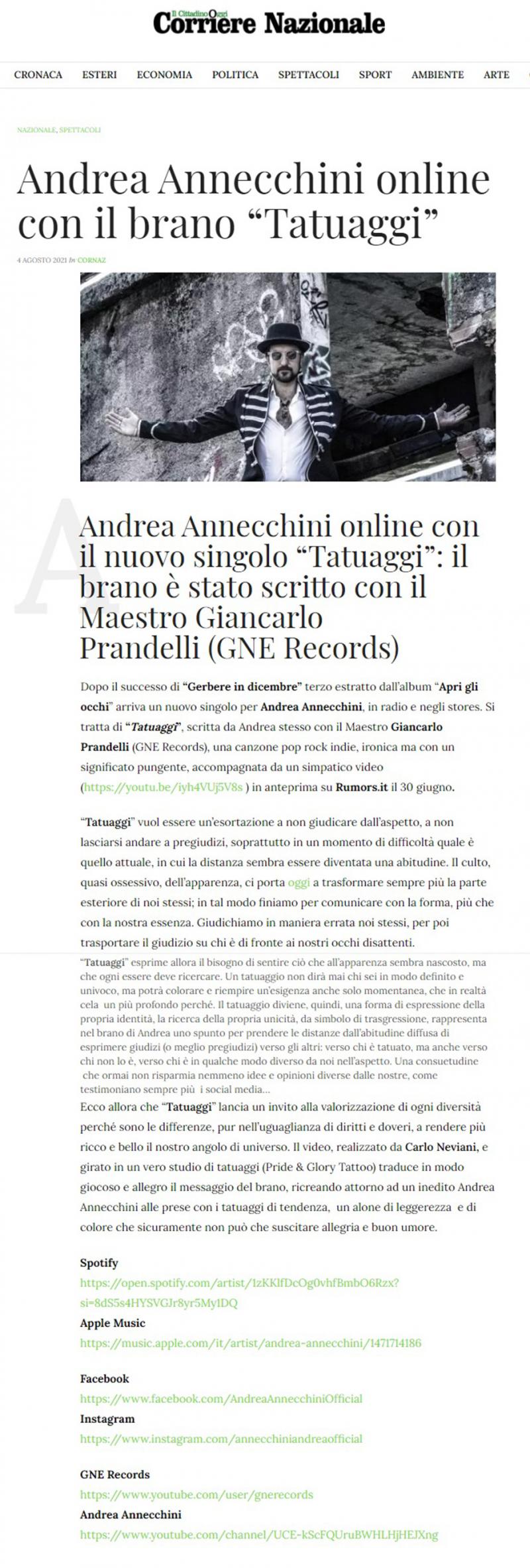 Andrea Annecchini sul Corriere Nazionale