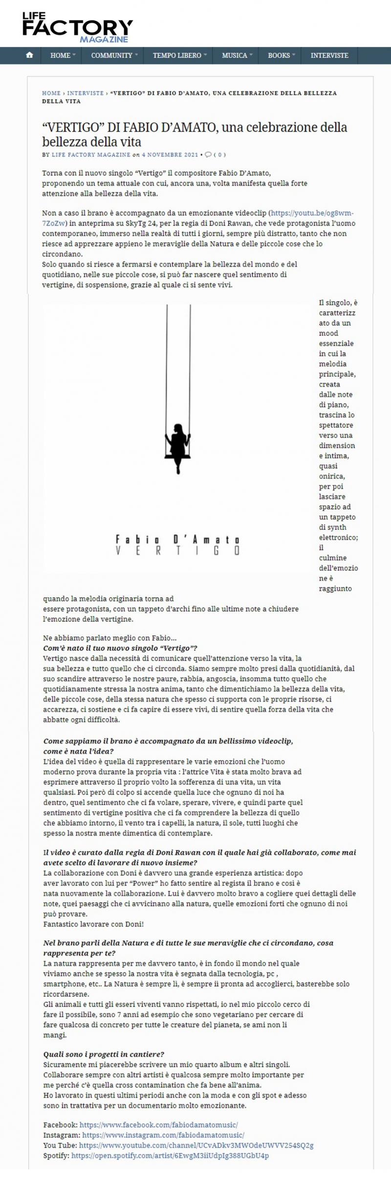 Fabio D'Amato su Life Factory Magazine