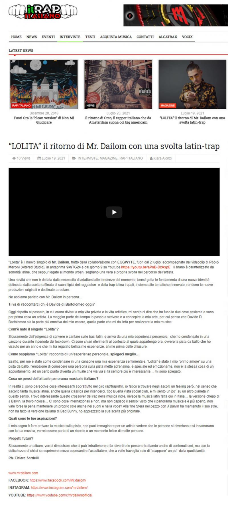 Mr Dailom su Il Rap Italiano