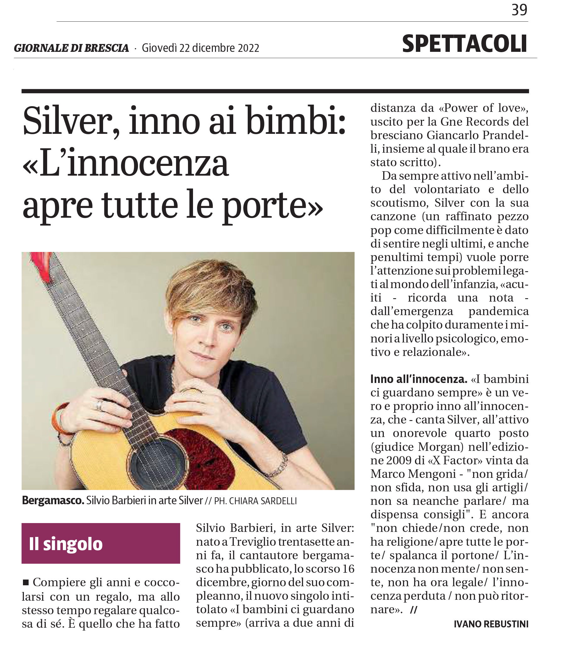 Silver su Giornale di Brescia (22-12-2022)