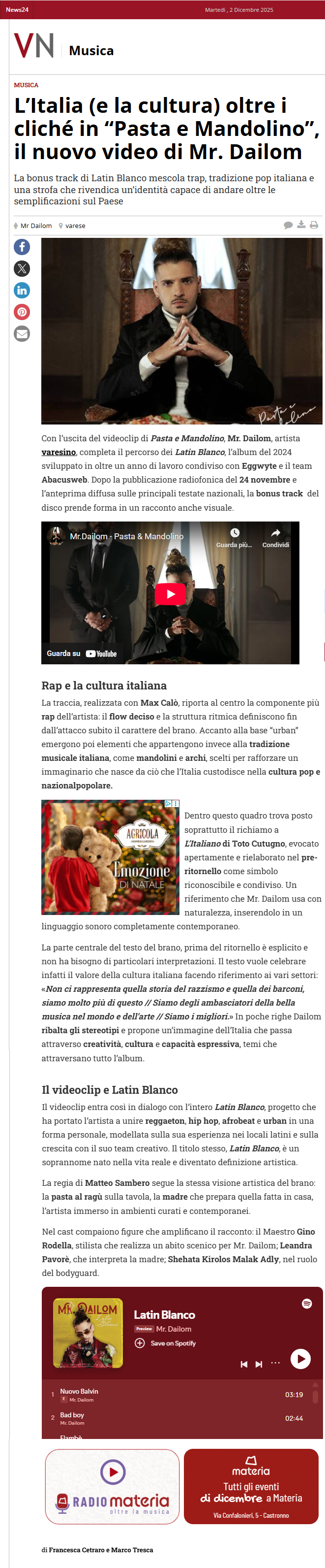 Mr. Dailom su Varese News (02-12-2025)