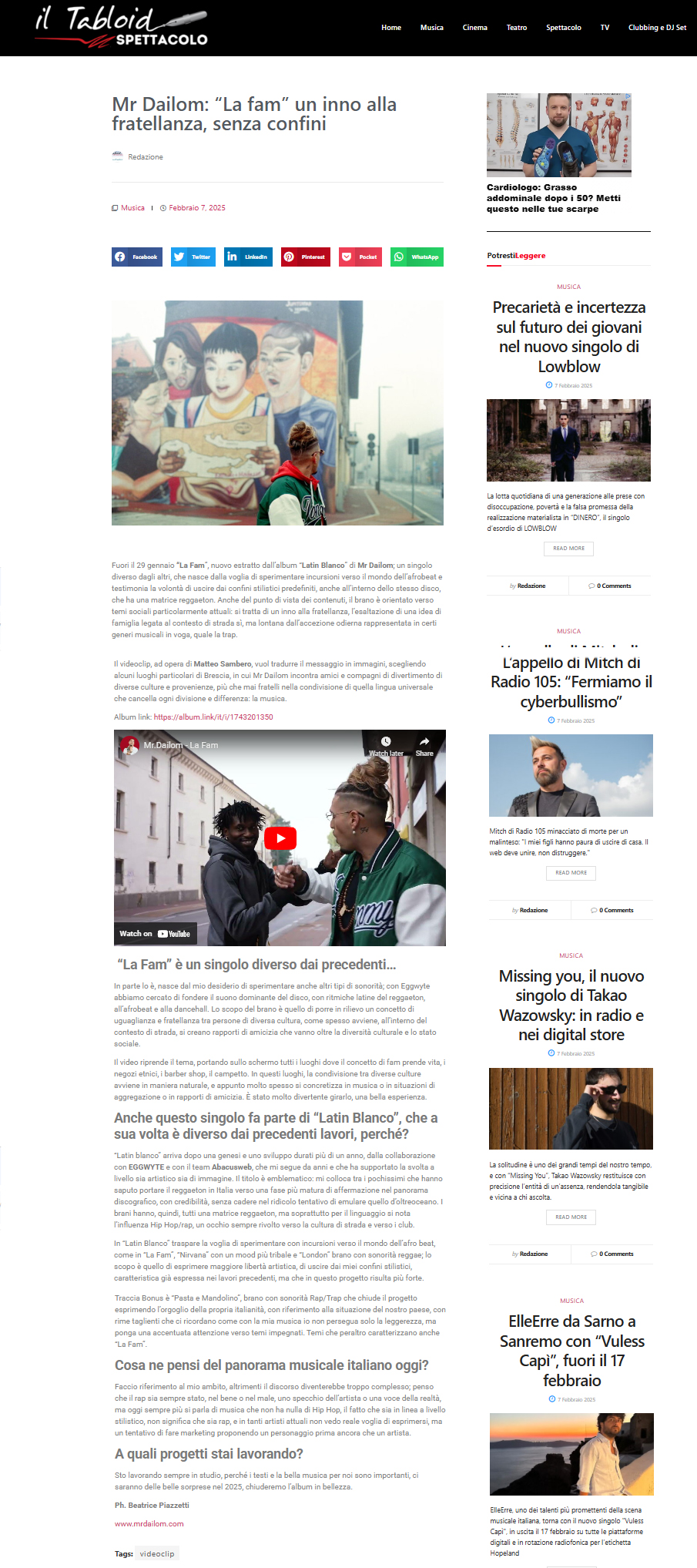 Mr Dailom su Il Tabloid del 07-02- 2025