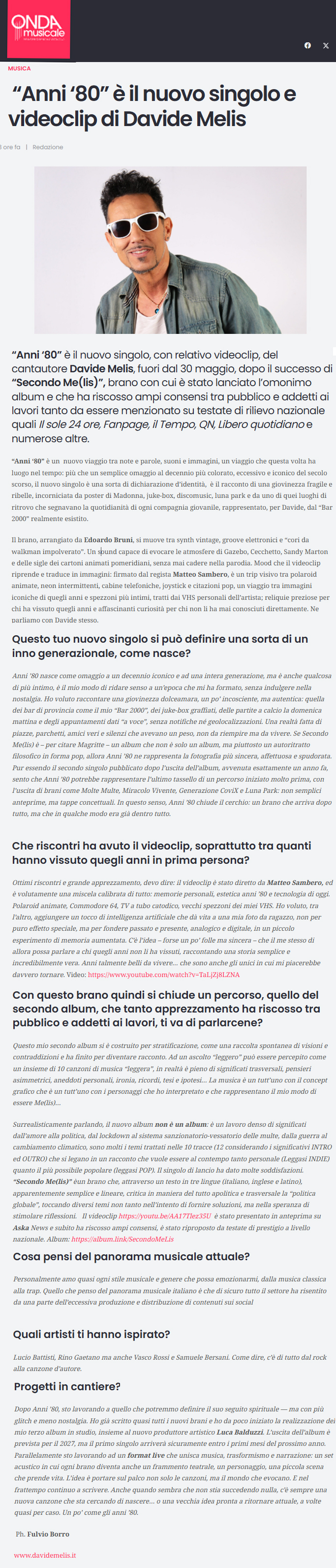 Davide Melis su Onda Musicale (07-06-2025)