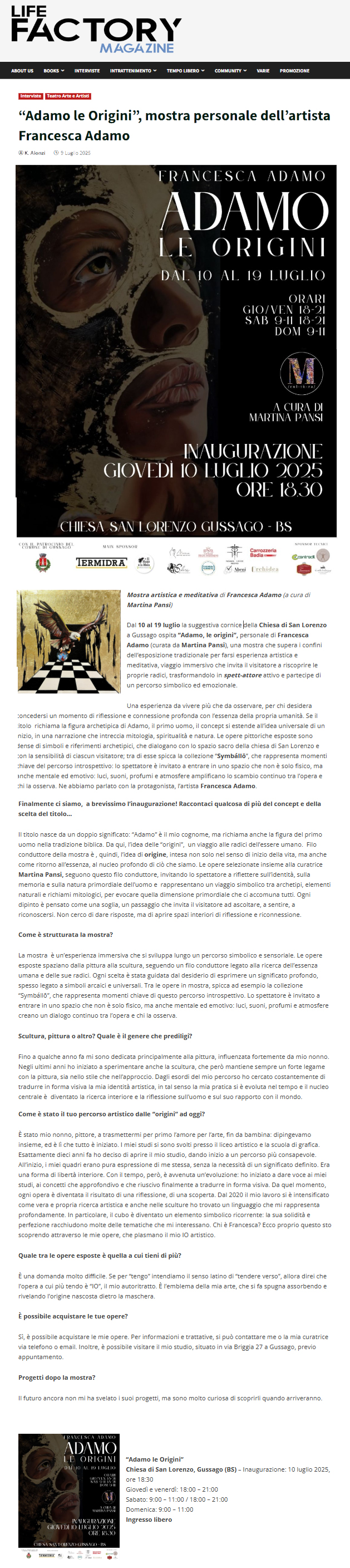 Francesca Adamo su Life Factory Magazine (09-07-2025)