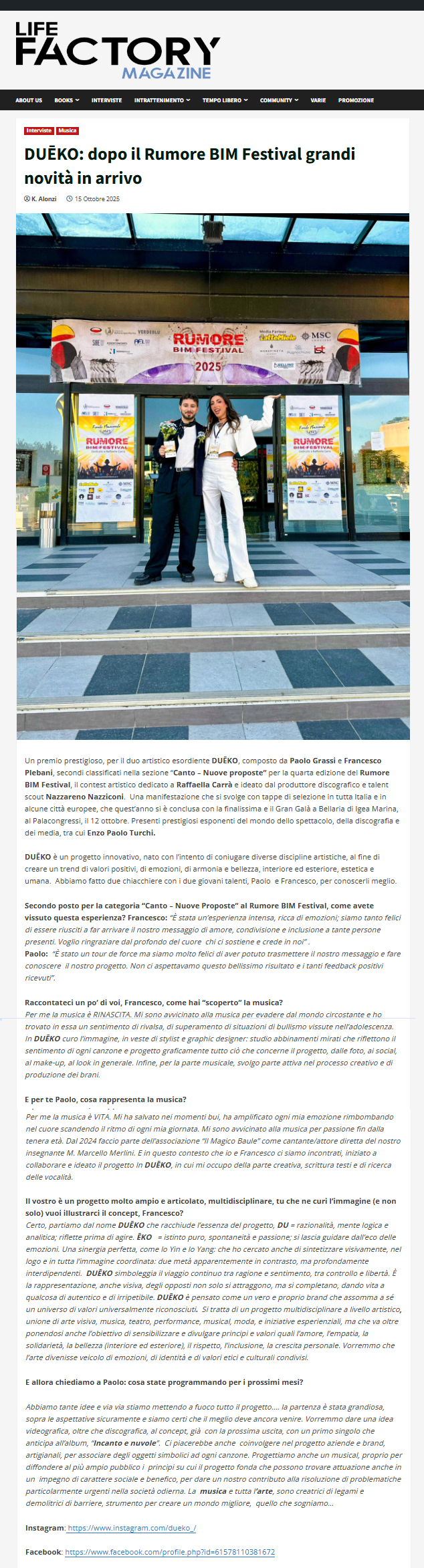 Dueko su Life Factory Magazine (15-10-2025)