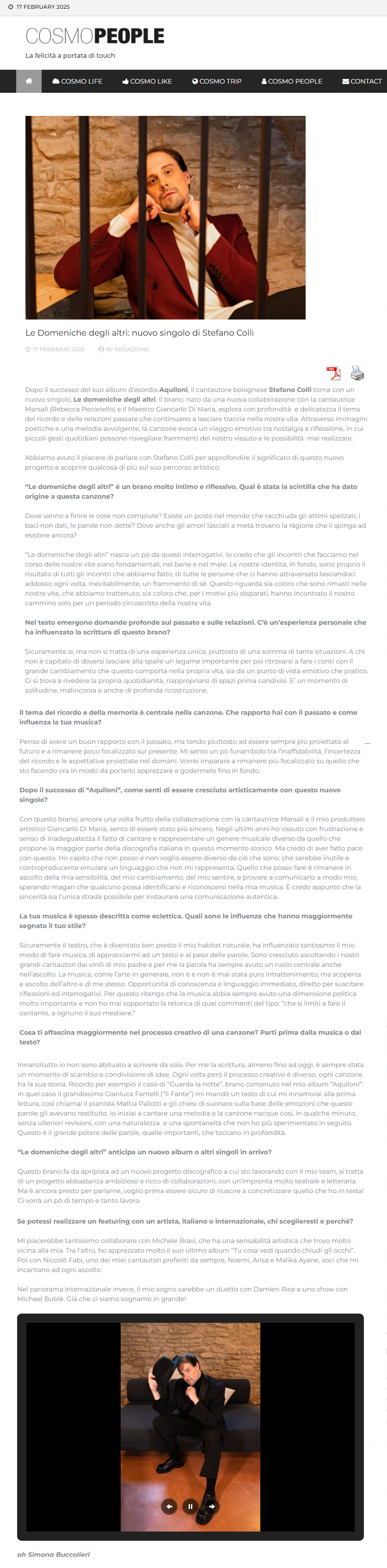 Stefano Colli su Cosmopeople del 17-02-2025