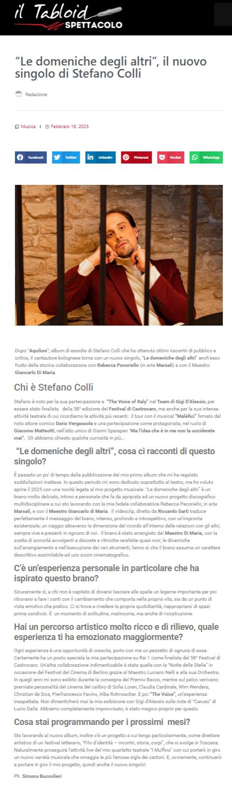 Stefano Colli su Il Tabloid del 18-02-2025