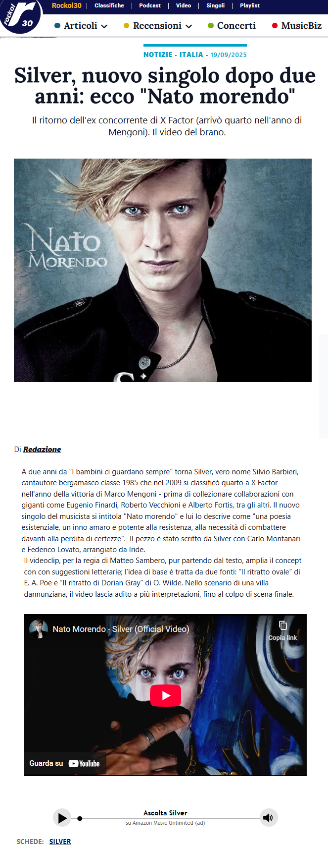 Silver su Rockol del 19-09-2025