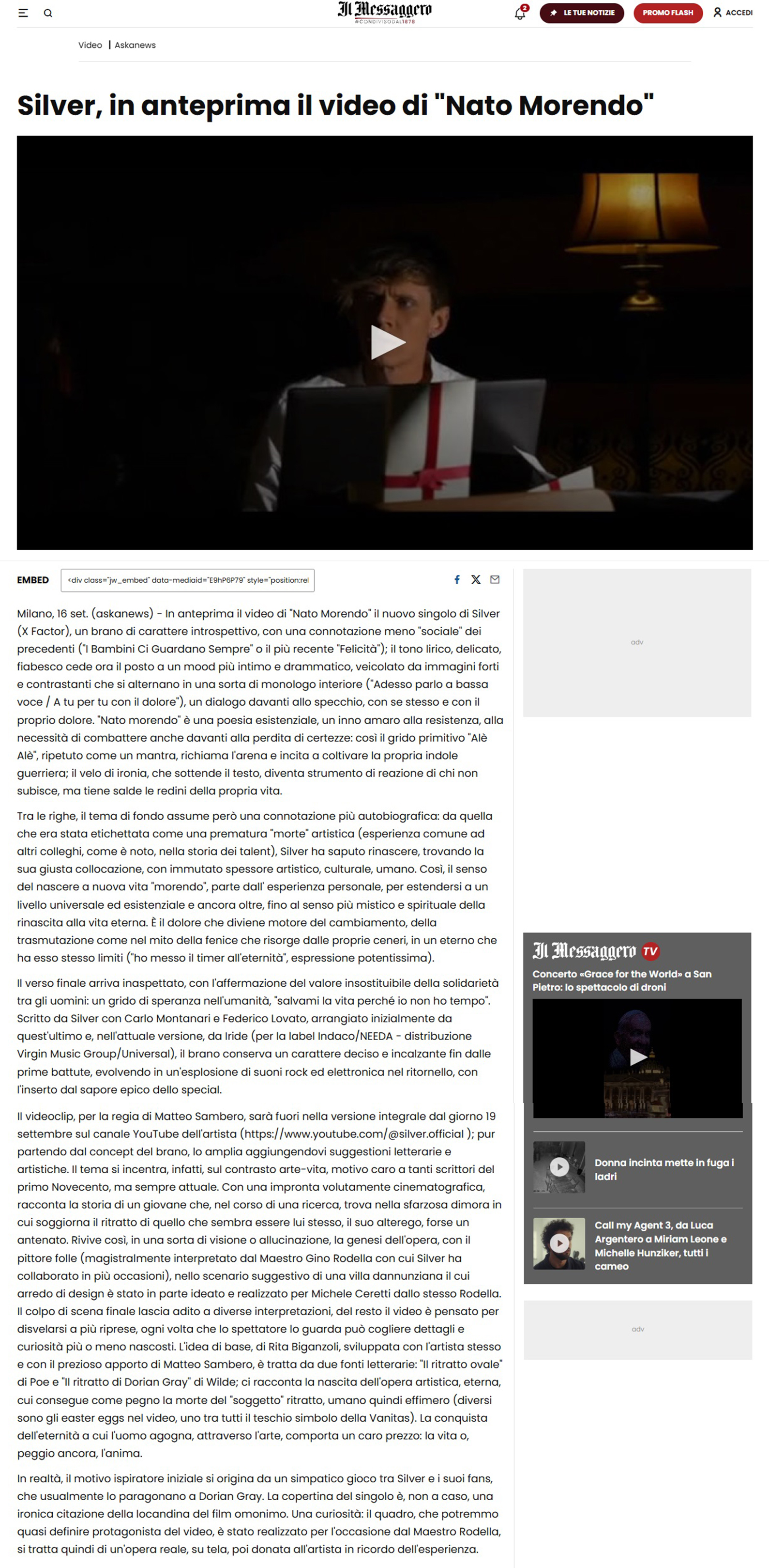 Silver su Il Messaggero 16-09-2025)