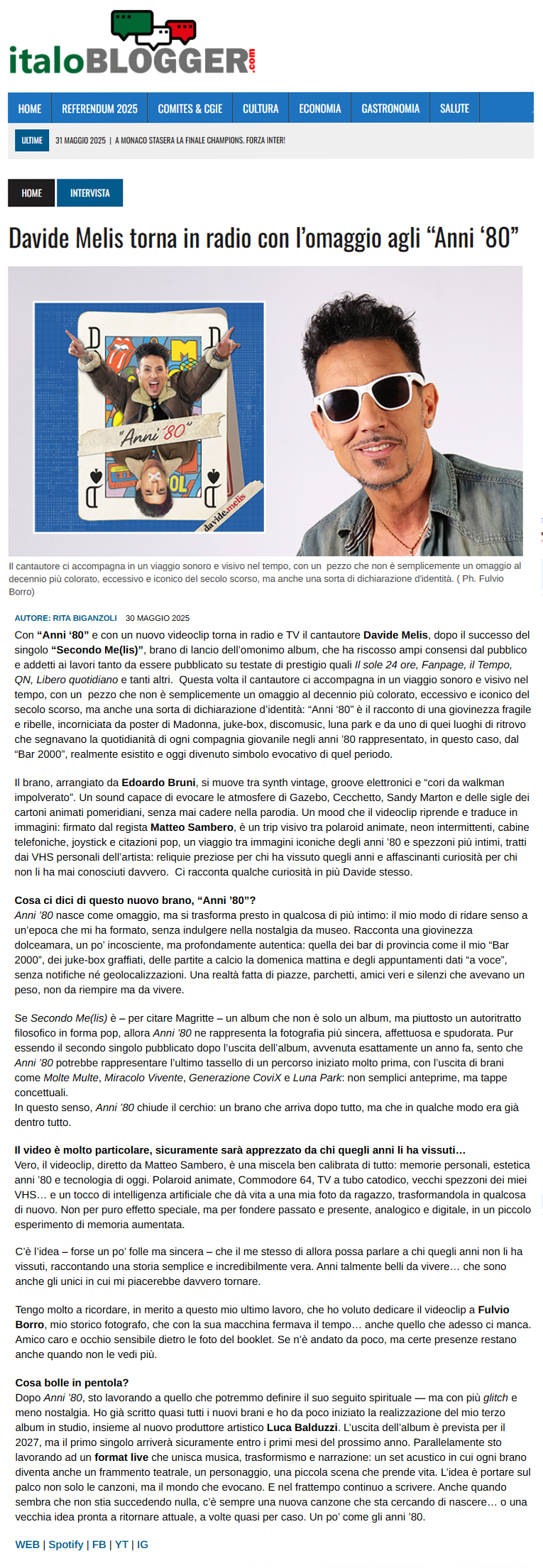 Davide Melis su ItaloBlogger (30-05-2025)