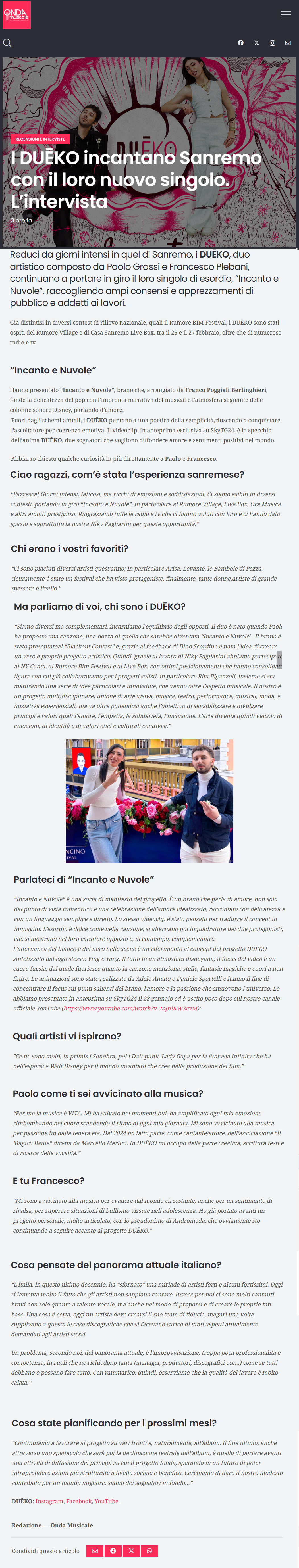 DUĒKO  su Onda Musicale (05-03-2026)