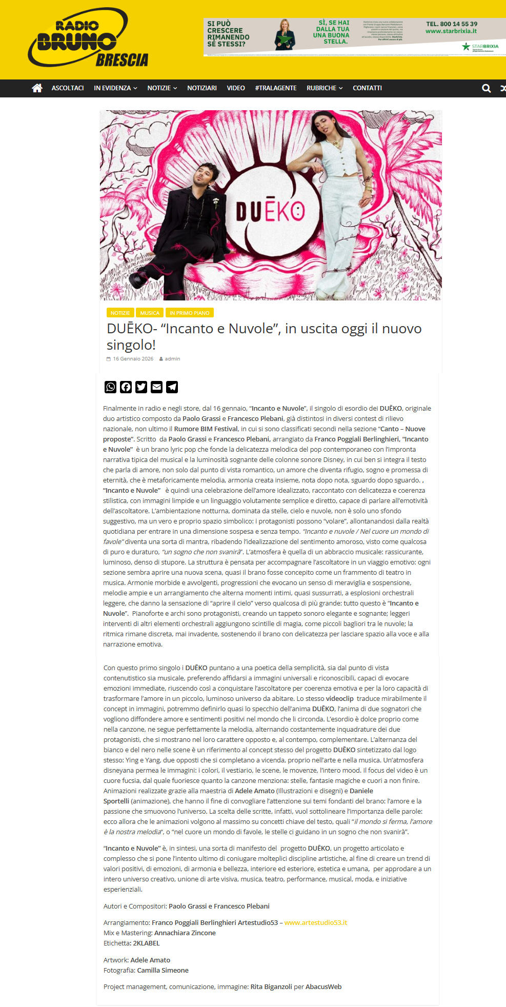 DUĒKO su Radio Bruno Lombardia (16-01-2026)