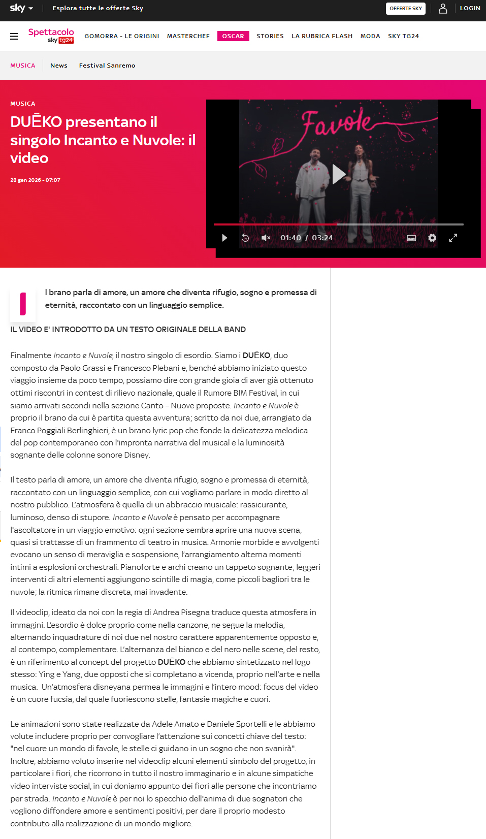 DUĒKO su SkyTg24 del 28-01-2026